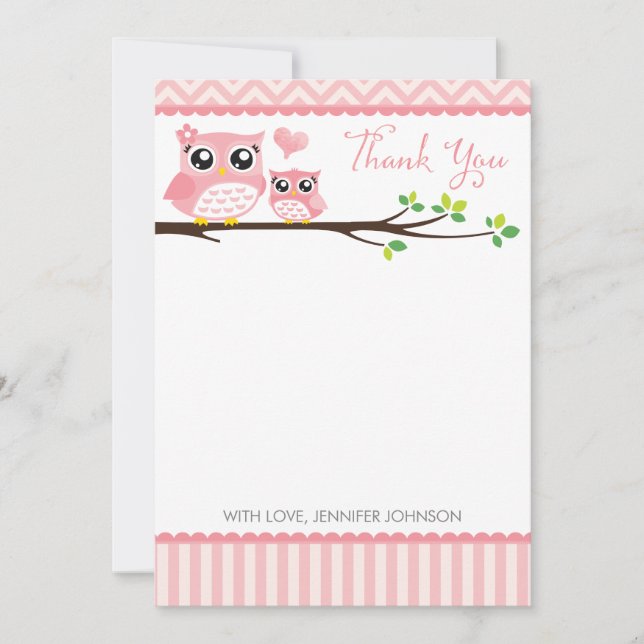 Pequeña Tarjeta de agradecimiento de Owl Baby Shower | Chi (Anverso)