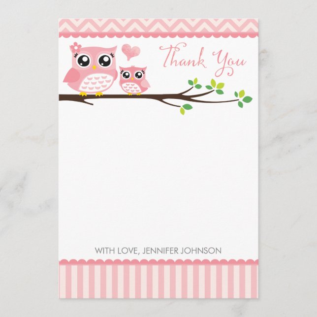 Pequeña Tarjeta de agradecimiento de Owl Baby Shower | Chi (Anverso)