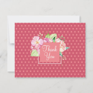 Pequeña Tarjeta de agradecimiento de puntos rosa y flores