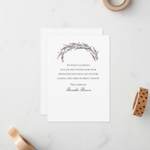 Pequeña Tarjeta de agradecimiento de simpatía de lavanda