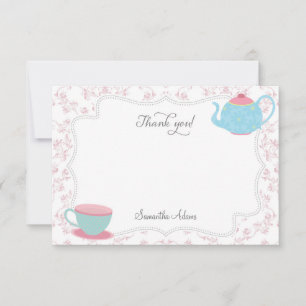 Pequeña Tarjeta de agradecimiento del Fiesta del té (rosa)