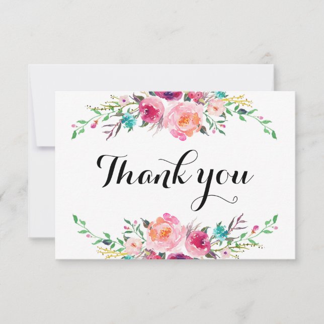 Pequeña Tarjeta de agradecimiento floral, boda (Anverso)