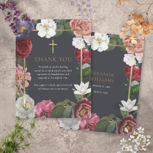 Pequeña Tarjeta de agradecimiento floral de cruz de oro pa