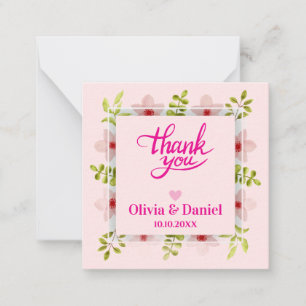 Pequeña Tarjeta de agradecimiento floral rosa, boda de cal