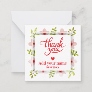 Pequeña Tarjeta de agradecimiento floral rosa, boda de cal