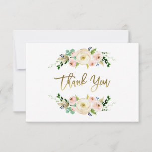 Pequeña Tarjeta de agradecimiento floral rosa Rubor, verde
