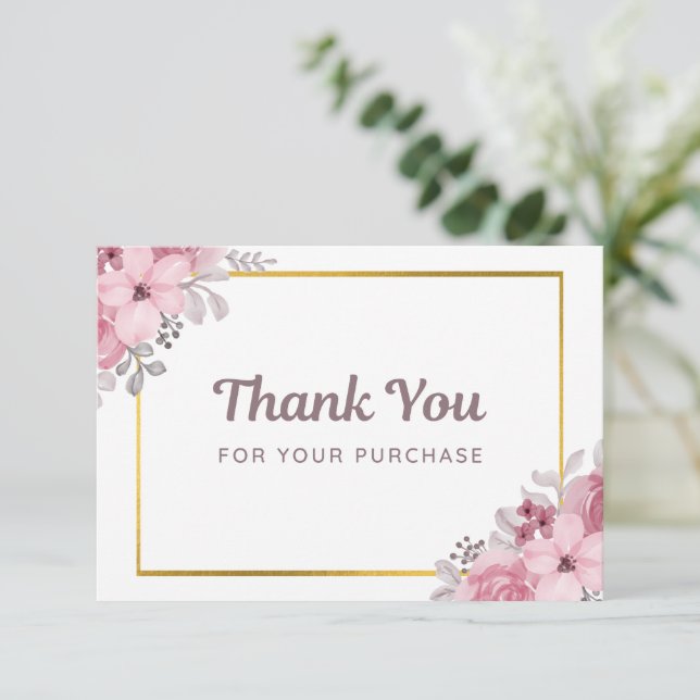 Pequeña Tarjeta de agradecimiento floral simple para negoc (Anverso de pie)