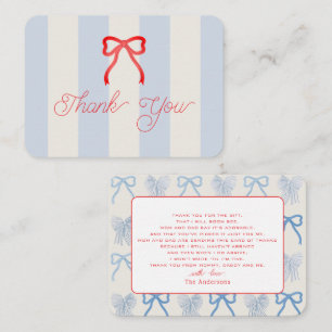 Pequeña Tarjeta de agradecimiento para baby shower con laz