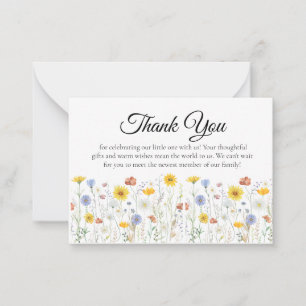Pequeña Tarjeta de agradecimiento para baby shower de flor