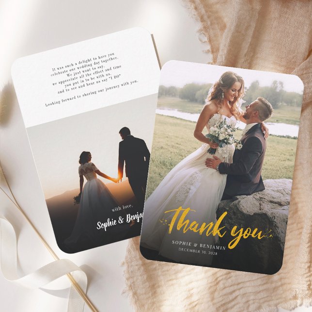 Pequeña Tarjeta de agradecimiento para Boda con carta de m (Elegant Wedding Photo Thank You Card)