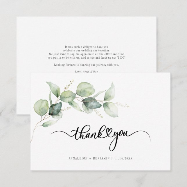 Pequeña Tarjeta de agradecimiento para el Boda fletado por (Anverso / Reverso)