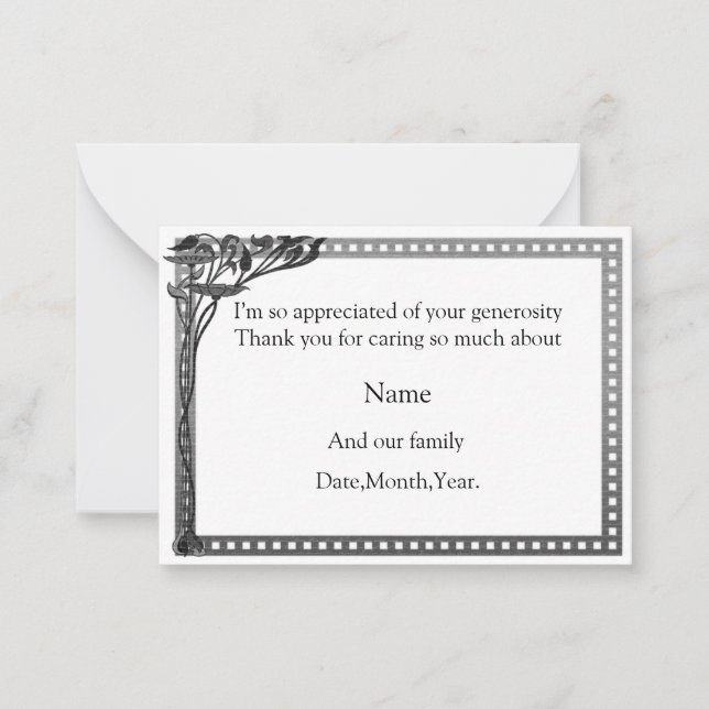 Pequeña Tarjeta de agradecimiento por marco Art Nouveau (Anverso)