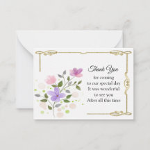 Tarjeta de agradecimiento por marco dorado de flor