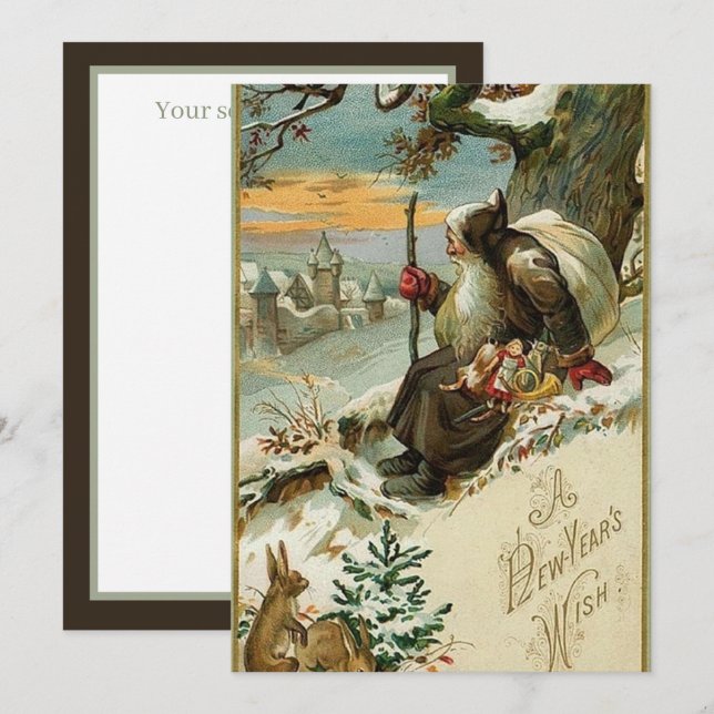 Pequeña Tarjeta de Año Nuevo vintage festivo (Anverso / Reverso)