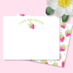 Pequeña Tarjeta de apunte de fresas y puntos rosados