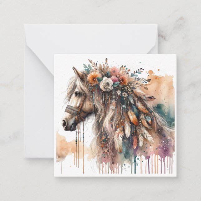 Pequeña Tarjeta de apunte Watercolor Boho Horse (Anverso)