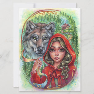 Pequeña tarjeta de arte de capucha roja Volf Fairy