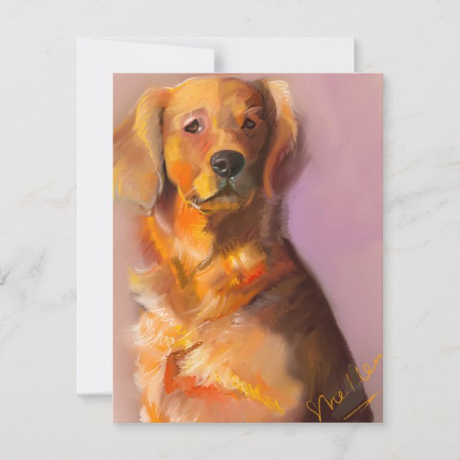 Pequeña Tarjeta de arte digital Bella Artes Golden Retriev (Anverso)