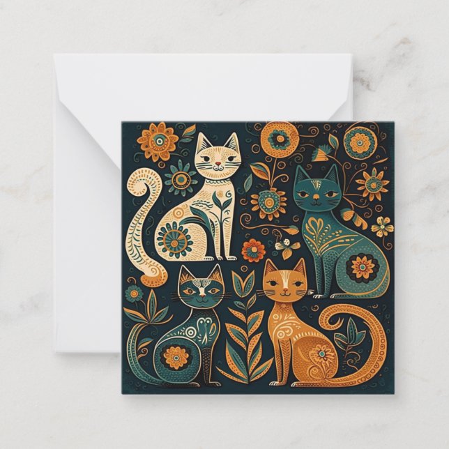 Pequeña Tarjeta de arte popular para gatos (Anverso)