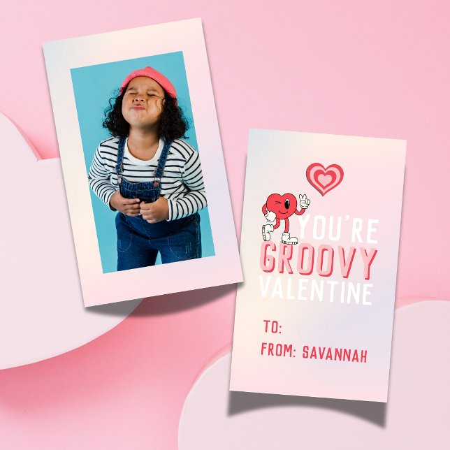 Pequeña Tarjeta de Aula Groovy Retro Gradiente de San Vale (Groovy Retro Gradient Valentine's Classroom Card)