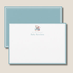 Pequeña Tarjeta de bebé elefante Misty Aqua Border Nursery