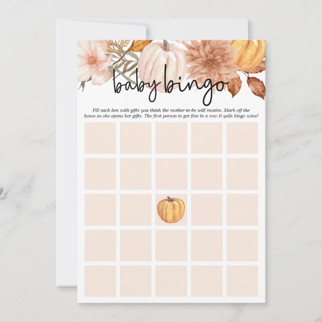 Pequeña tarjeta de bingo floral de calabaza para B (Anverso)