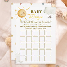 Tarjeta de bingo para bebé neutro de sexo Boho Sun