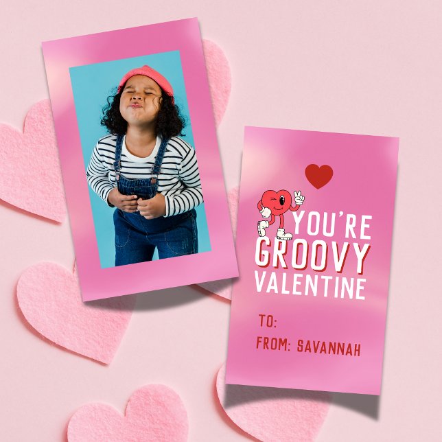Pequeña Tarjeta de clase de San Valentín con gradiente ret (Groovy Retro Gradient Valentine's Classroom Card)