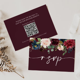 Pequeña Tarjeta de código QR de Burgundy Wedding RSVP