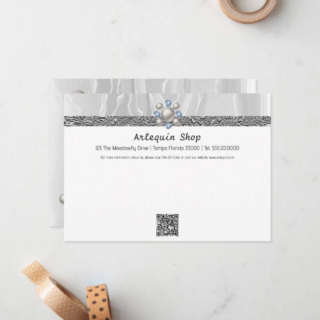 Pequeña Tarjeta de Código QR Moderno de Seda Blanca para N (Anverso/Reverso In Situ)