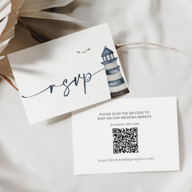 Pequeña Tarjeta de código QR para boda costera RSVP (Subido por el creador)