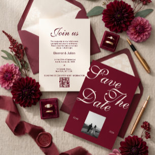 Pequeña Tarjeta de compromiso de boda Burgundy Old Money