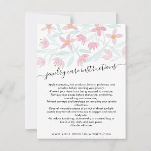 Pequeña Tarjeta de cuidado de joyas de color verde rosa Fl