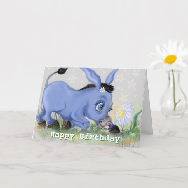 Pequeña tarjeta de cumpleaños de burro y margarita (Planta pequeña)