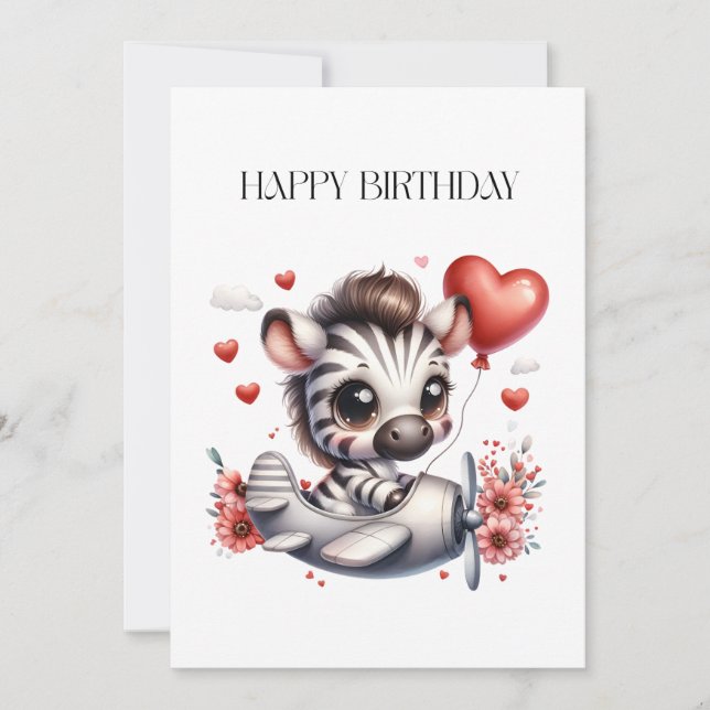 Pequeña Tarjeta de cumpleaños de cebra piloto (Anverso)