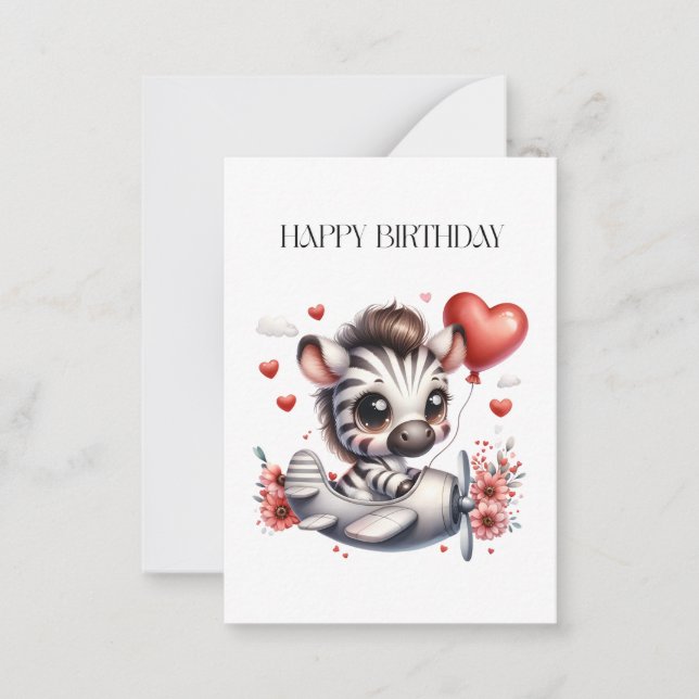 Pequeña Tarjeta de cumpleaños de cebra piloto (Anverso)