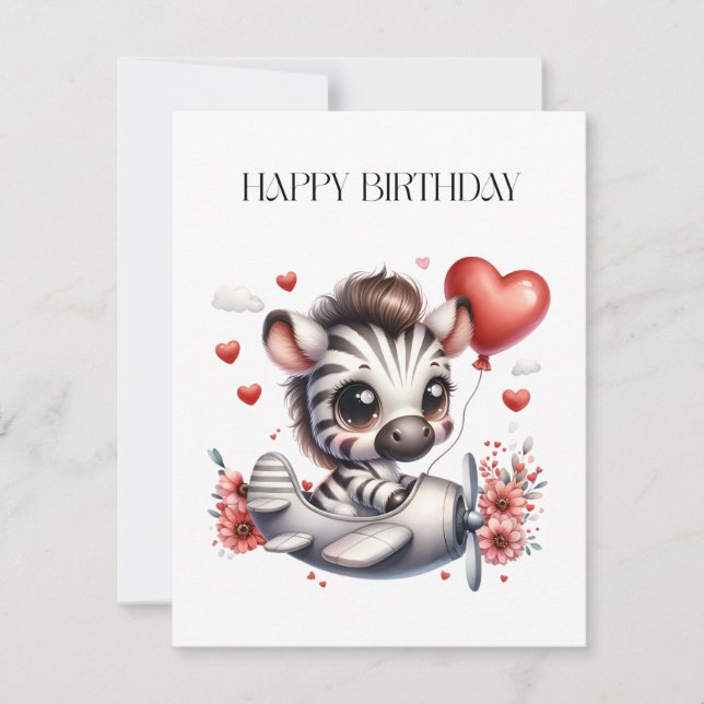 Pequeña Tarjeta de cumpleaños de cebra piloto (Anverso)