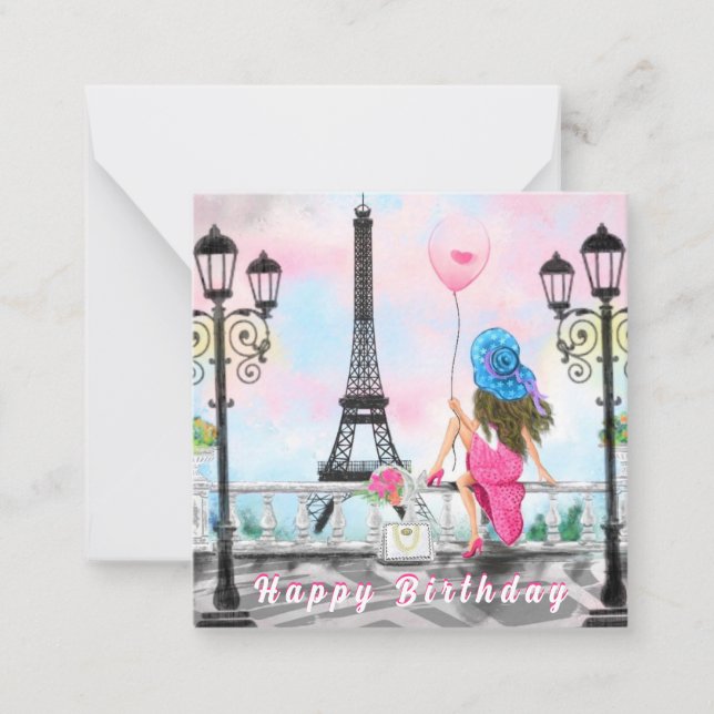 Pequeña Tarjeta de cumpleaños de mujer en París con Torre  (Anverso)