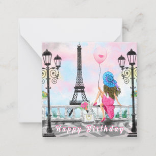 Pequeña Tarjeta de cumpleaños de mujer en París con Torre
