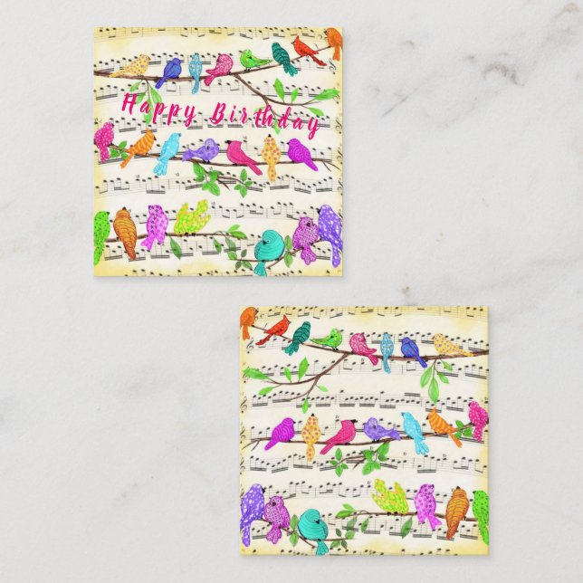 Pequeña Tarjeta de cumpleaños de pájaro musical de primave (Anverso / Reverso)