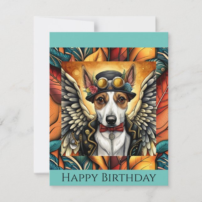 Pequeña Tarjeta de cumpleaños de perro de vapor (Anverso)