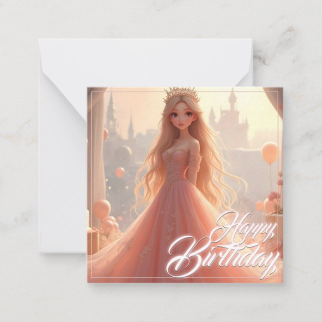 Pequeña Tarjeta de cumpleaños de princesa en rosa (Anverso)