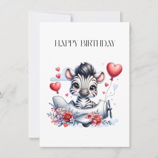 Pequeña Tarjeta de cumpleaños del avión cebra (Anverso)