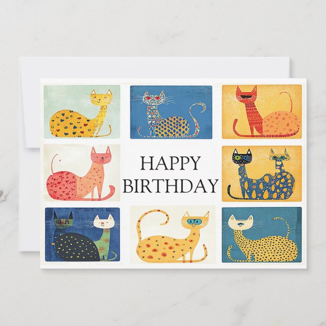 Pequeña Tarjeta de cumpleaños del desfile de gatos caprich (Anverso)