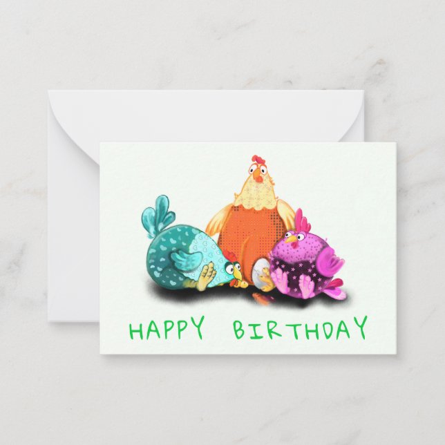 Pequeña Tarjeta de cumpleaños divertida de pollo (Anverso)