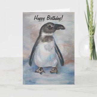 Pequeña tarjeta de cumpleaños fría del pingüino