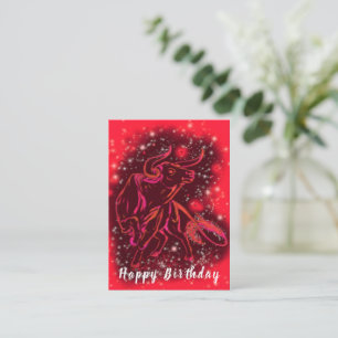 Pequeña Tarjeta De Cumpleaños Toro Rojo Corriendo En La No