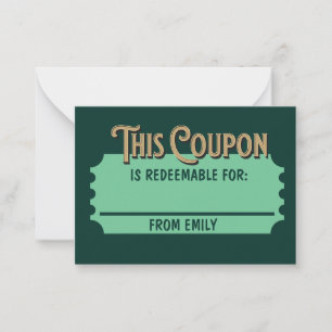 Pequeña Tarjeta de cupón de regalo de billete redimible pe