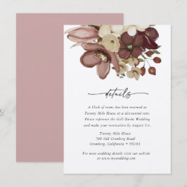 Pequeña Tarjeta de detalles de boda boho acuarela rosa y n