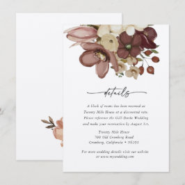 Pequeña Tarjeta de detalles de boda boho acuarela rosa y n